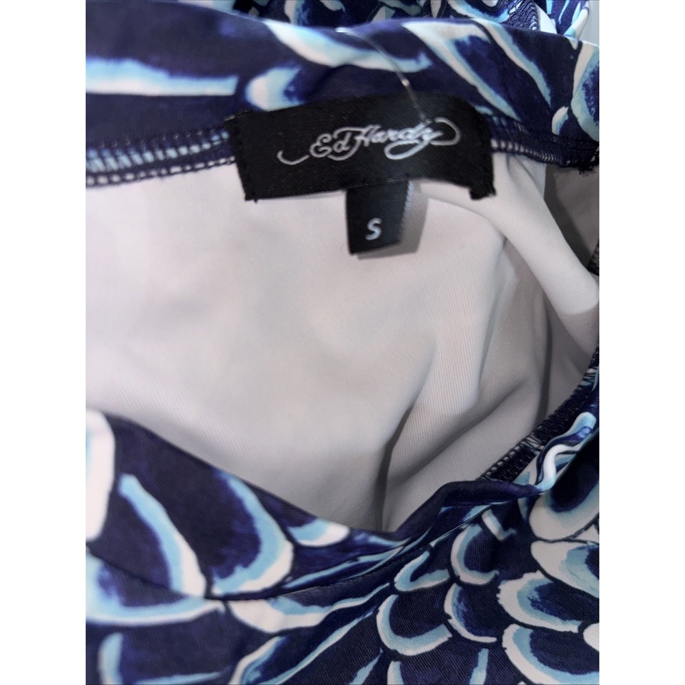 ED HARDY Womens S Top Shirt Leggings Set Pants Blue Feather Print Stretch Outfit - Picture 5 of 5